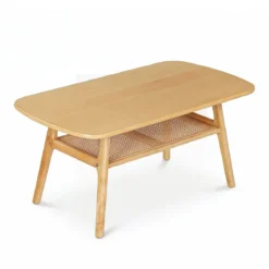 Couchtisch Beistelltisch 2 Ebenen mit Offener Ablage Wohnzimmertsich 100 x 53,5 x 45,5 cm Natur