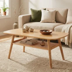 Couchtisch Beistelltisch 2 Ebenen mit Offener Ablage Wohnzimmertsich 100 x 53,5 x 45,5 cm Natur