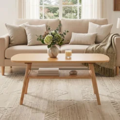 Couchtisch Beistelltisch 2 Ebenen mit Offener Ablage Wohnzimmertsich 100 x 53,5 x 45,5 cm Natur