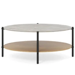 Couchtisch Beistelltisch Marmor Optik mit Metallrahmen Wohnzimmertisch mit 2 Ablage 105 x 65 x 43 cm
