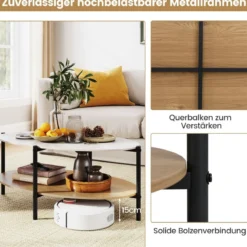 Couchtisch Beistelltisch Marmor Optik mit Metallrahmen Wohnzimmertisch mit 2 Ablage 105 x 65 x 43 cm