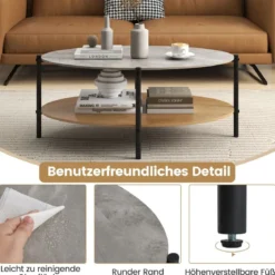 Couchtisch Beistelltisch Marmor Optik mit Metallrahmen Wohnzimmertisch mit 2 Ablage 105 x 65 x 43 cm