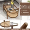Couchtisch Beistelltisch mit Glas Tischplatte & Rattan Ablage 102 x 56 x 47 cm Braun