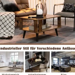 Couchtisch für Kleine Räume 2-Stufiger Kaffeetisch aus Holz 70 x 50 x 41 cm