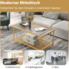 Couchtisch Glas Glastisch mit 2 Ebenen Wohnzimmertisch mit Netzregal Golden 90 x 50 x 46 cm