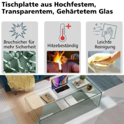 Couchtisch Glastisch U-förmiger Beistelltisch aus Gehärtetem Glas 108 x 50 x 35 cm