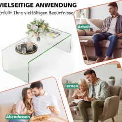 Couchtisch Glastisch U-förmiger Beistelltisch aus Gehärtetem Glas 108 x 50 x 35 cm