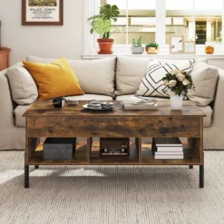 Couchtisch höhenverstellbar Kaffeetisch mit anhebbarer Tischplatte 3 offenen Fachen Braun 100 x 50 x 45/59 cm