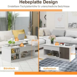 Couchtisch höhenverstellbar mit offenem Stauraum & Tür Kaffeetisch 100 x 50 x 45 cm Weiß
