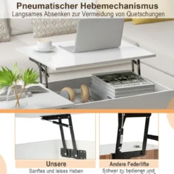 Couchtisch höhenverstellbar mit offenem Stauraum & Tür Kaffeetisch 100 x 50 x 45 cm Weiß