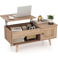Couchtisch höhenverstellbar Wohnzimmertisch Beistelltisch mit verstecktem Fach 100 x 50 x 46/60 cm Braun/Natur