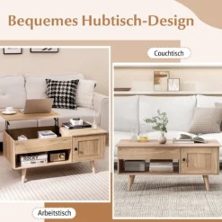 Couchtisch höhenverstellbar Wohnzimmertisch Beistelltisch mit verstecktem Fach 100 x 50 x 46/60 cm Braun/Natur