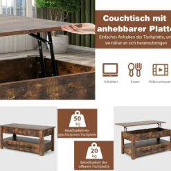 Couchtisch höhenverstellbar mit Schubladen Kafeetisch aus Holz 106 x 50 x 48 cm Braun