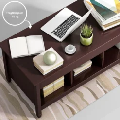 Couchtisch höhenverstellbar Hölzerner Sofatisch mit hebeplatte Stauraum 104,5 x 49 x 48-62,5 cm Dunkelbraun