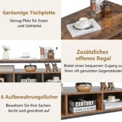 Couchtisch Holz 3 Ebenen Wohnzimmertisch mit offenem Regal 105 x 60 x 45 cm im Industriestil