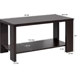 Couchtisch Holz Wohnzimmertisch mit unterer Ablage 80 x 40,5 x 42 cm Braun