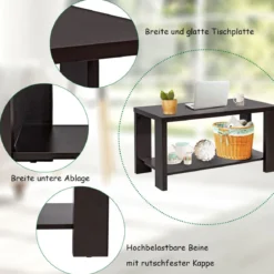 Couchtisch Holz Wohnzimmertisch mit unterer Ablage 80 x 40,5 x 42 cm Braun