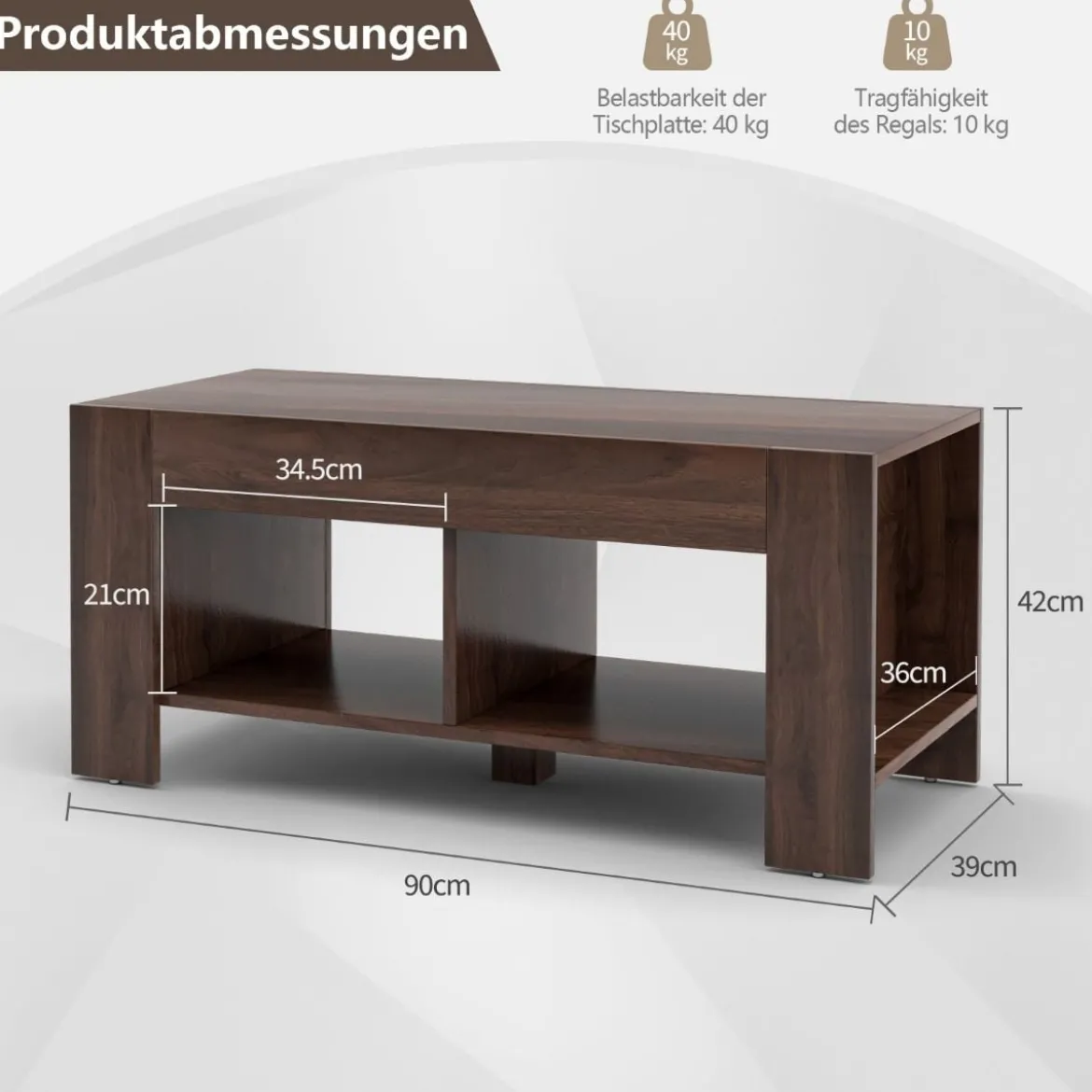 Couchtisch Kaffeetisch Beistelltisch mit 5 Füßen 90 x 39 x 42 cm MDF Braun