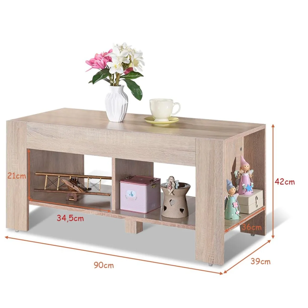 Couchtisch Kaffeetisch Beistelltisch mit 5 Füßen 90 x 39 x 42 cm MDF