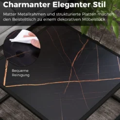 Couchtisch Marmor Optik Rechteckiger Kaffeetisch mit Tischplatte aus Kunstmarmor 70 x 70 x 40 cm Schwarz