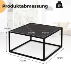 Couchtisch Marmor Optik Rechteckiger Kaffeetisch mit Tischplatte aus Kunstmarmor 70 x 70 x 40 cm Schwarz