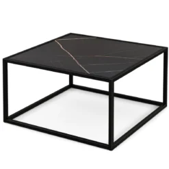Couchtisch Marmor Optik Rechteckiger Kaffeetisch mit Tischplatte aus Kunstmarmor 70 x 70 x 40 cm Schwarz