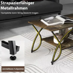 Couchtisch mit Ablage und Metallgestell Moderner Sofatisch 100 x 50 x 45 cm Rustikales Braun