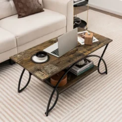 Couchtisch mit Ablage und Metallgestell Moderner Sofatisch 100 x 50 x 45 cm Rustikales Braun