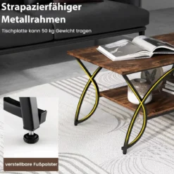 Couchtisch mit Ablage und Metallgestell Moderner Sofatisch 100 x 50 x 45 cm Vintagebraun