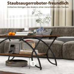 Couchtisch mit Ablage und Metallgestell Moderner Sofatisch 100 x 50 x 45 cm Vintagebraun