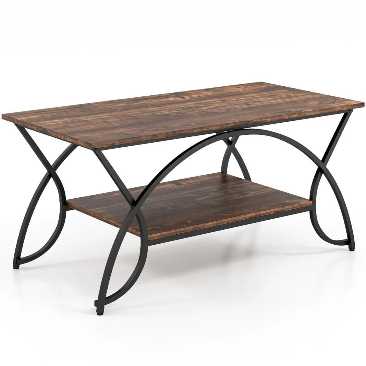 Couchtisch mit Ablage und Metallgestell Moderner Sofatisch 100 x 50 x 45 cm Vintagebraun