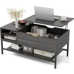 Couchtisch mit Anhebbarer Platte & Verstecktem Staufach Wohnzimmertisch Sofatisch
