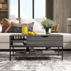 Couchtisch mit Anhebbarer Platte & Verstecktem Staufach Wohnzimmertisch Sofatisch