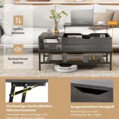 Couchtisch mit Anhebbarer Platte & Verstecktem Staufach Wohnzimmertisch Sofatisch