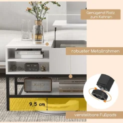 Couchtisch mit Anhebbarer Platte & Verstecktem Staufach Wohnzimmertisch Sofatisch