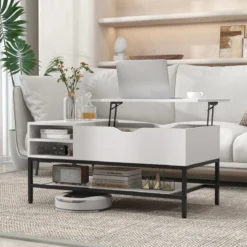 Couchtisch mit Anhebbarer Platte & Verstecktem Staufach Wohnzimmertisch Sofatisch