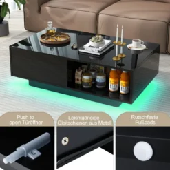 Couchtisch mit 20 Farben LED-Lichtern und Fernbedienung 95 x 55 x 31 cm Weiß/Schwarz