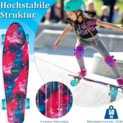 Cruiser-Skateboard 56 cm Langes Mini-Skateboard mit PU-Rädern Rosa