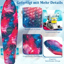 Cruiser-Skateboard 56 cm Langes Mini-Skateboard mit PU-Rädern Rosa