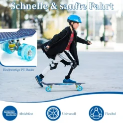 Cruiser-Skateboard 56 cm Langes Mini-Skateboard mit PU-Rädern Blau
