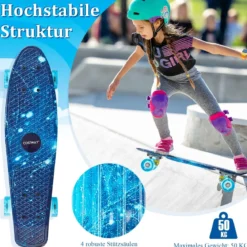 Cruiser-Skateboard 56 cm Langes Mini-Skateboard mit PU-Rädern Blau