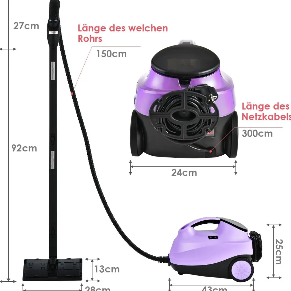 Dampfreiniger Dampfbesen 2000W Bodendampfreiniger mit 18 Zubehörteilen