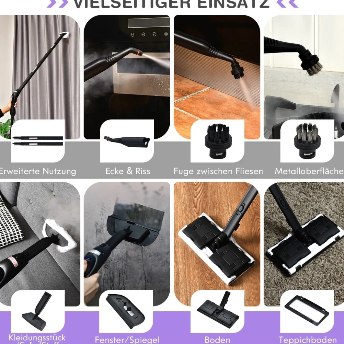 Dampfreiniger Dampfbesen 2000W Bodendampfreiniger mit 18 Zubehörteilen