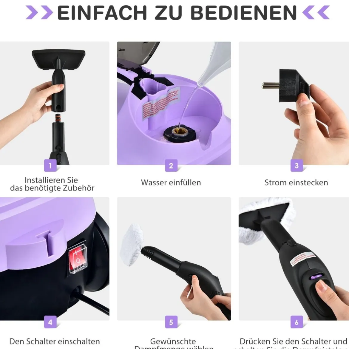 Dampfreiniger Dampfbesen 2000W Bodendampfreiniger mit 18 Zubehörteilen