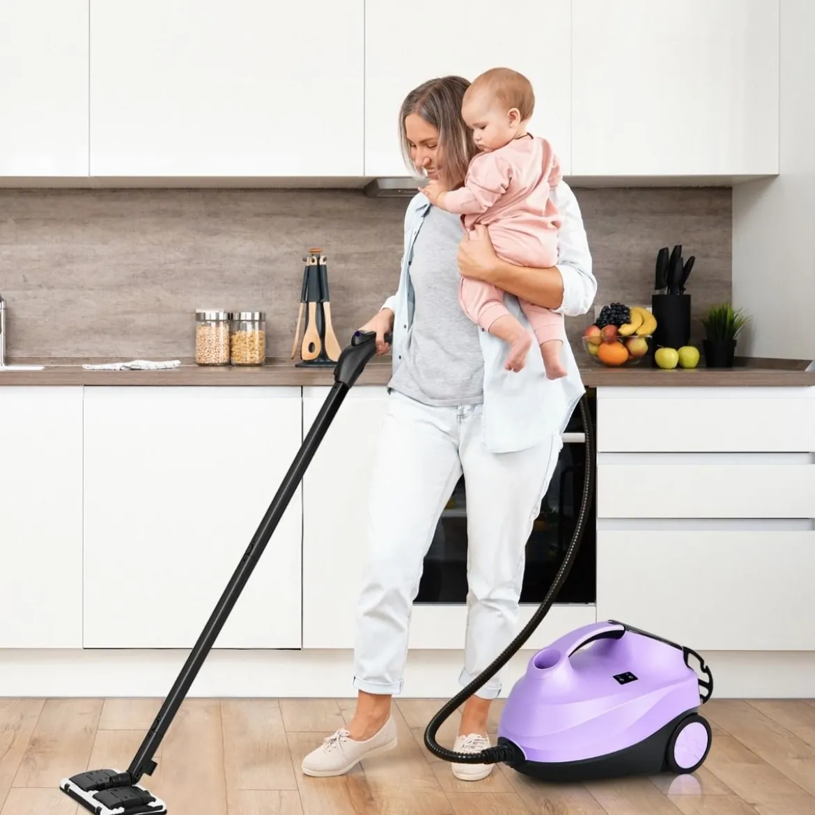 Dampfreiniger Dampfbesen 2000W Bodendampfreiniger mit 18 Zubehörteilen