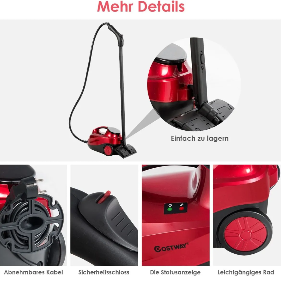 Dampfreiniger Dampfbesen 2000W Bodendampfreiniger mit 18 Zubehörteilen