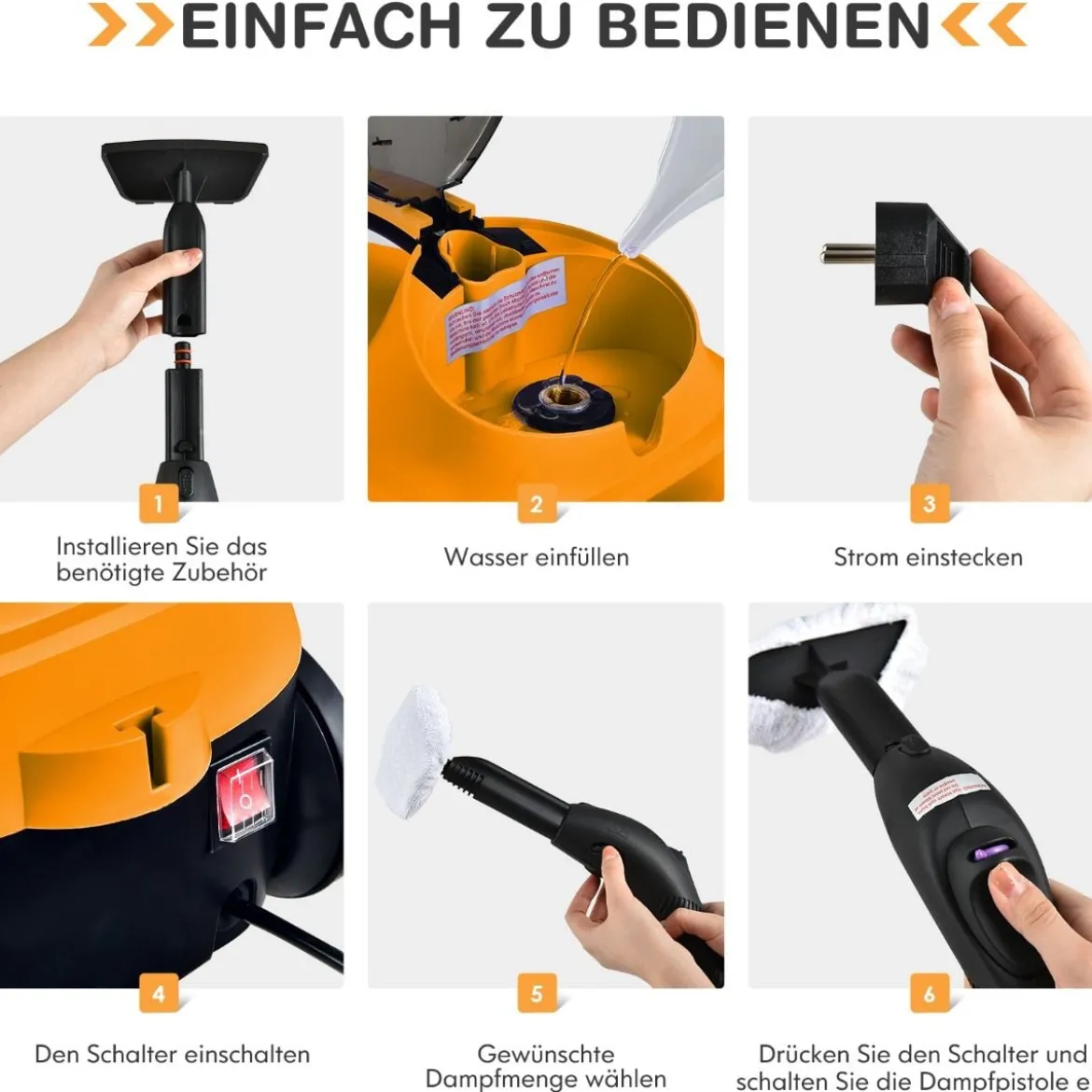 Dampfreiniger Dampfbesen 2000W Bodendampfreiniger mit 18 Zubehörteilen