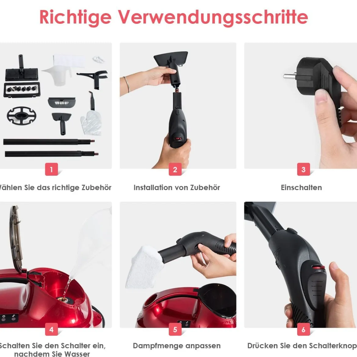 Dampfreiniger Dampfbesen 2000W Bodendampfreiniger mit 18 Zubehörteilen