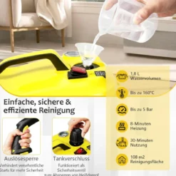Dampfreiniger Flächenleistung: 108 m² Dampfdruck: 5 bar 1,8 L Wassertank