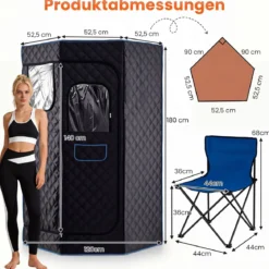Dampfsauna Tragbar Heimsauna mit 9 Temperaturstufen Saunazelt mit Fernbedienung & Timer Schwarz